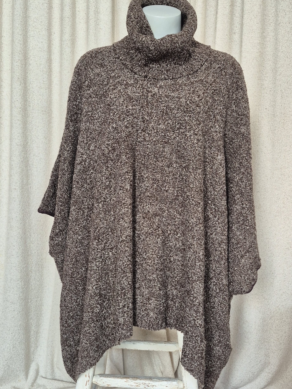 Cozy Brown Turtleneck Poncho Sweater